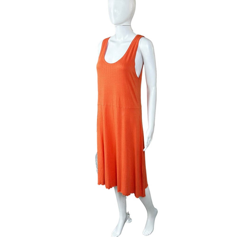 Gudrun Sjogen Sleeveless Midi Dress Medium Orange Cactus Stretch Scoop Scandi - Picture 6 of 16